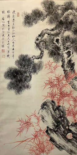 The Picture of Pine And Bamboo painted by Qi Gong