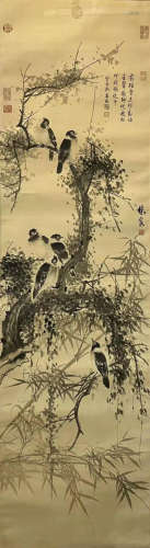 The Picture of Pine Bamboo Plumand Finch Painted by Linling