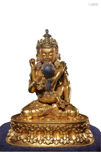 Copper-gold Double Buddha Inlaid Treasure