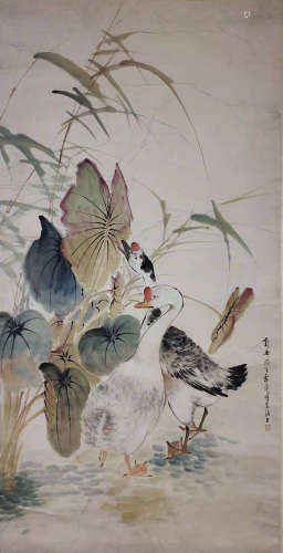 The Picture of Double Cranes Painted by Cheng Zhang