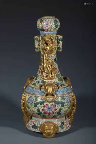 Enamel Gold-plated Passionflower Vase in the Qing Qianlong D...
