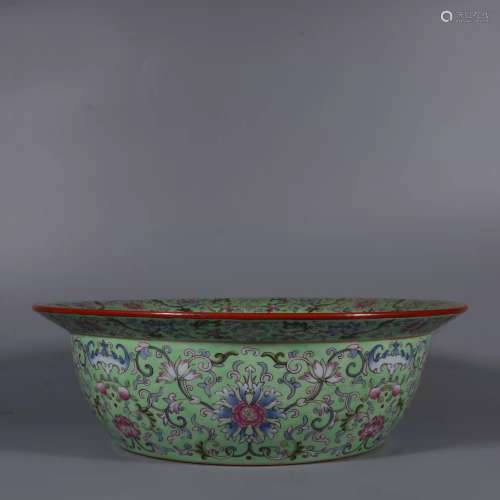 Enamel Green Basin with the Pattern of Lotus and Window in Q...