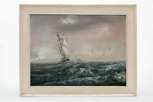 An Oil of Sailboat on Canvas