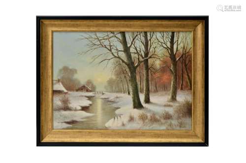 An Oil of Morning After the Snow on Canvas by H.