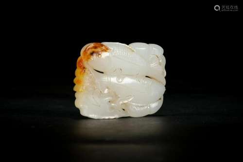 A Carved Hetian White Jade Double Fish Pendant