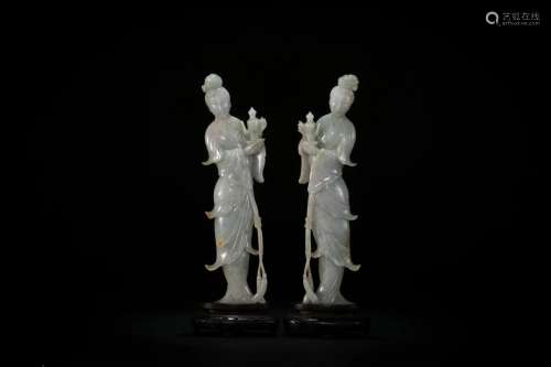 A Pair of Carved Jadeite Figures
