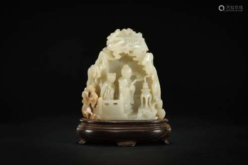 A Carved Hetian White Jade Figural Landscaping