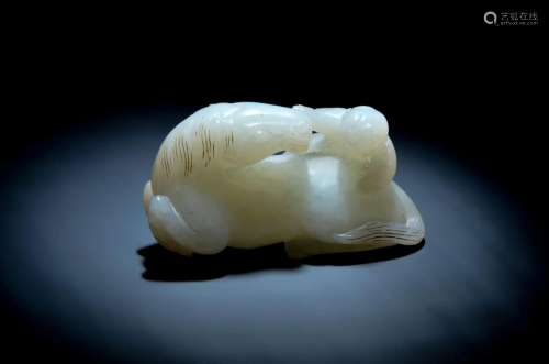 A Carved Hetian White Jade Horse Figure