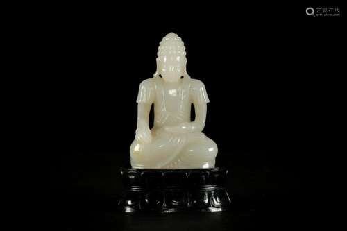 A Carved Hetian White Jade Buddha Figure