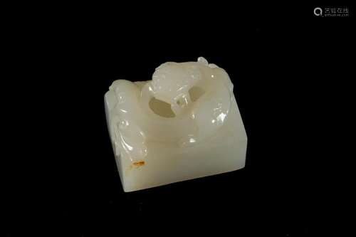 A Carved Hetian White Jade Dragon Seal