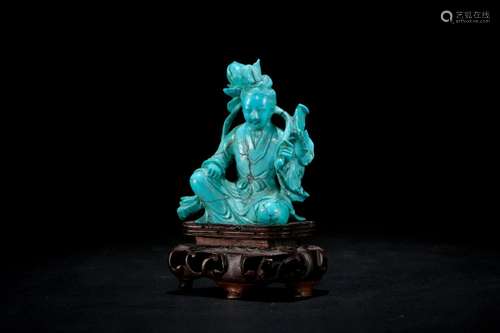 A Carved Turquoise Figure of a Lady with Lotus