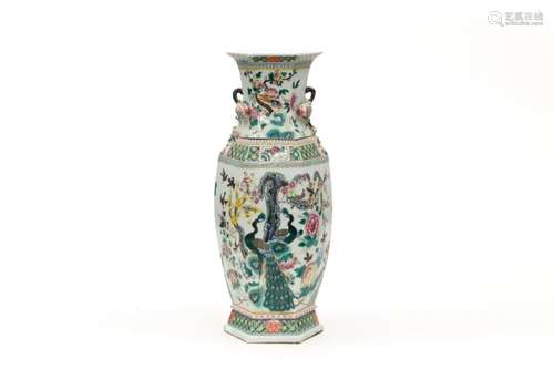 A Hexagonal Famille Verte Figural Storied Vase