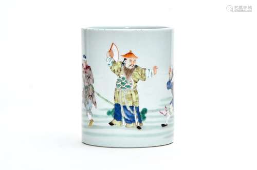 A Famille Verte Figural Brush Pot