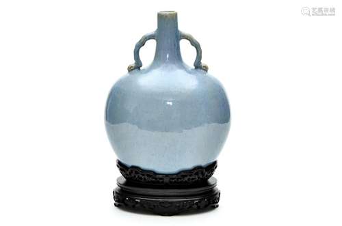 A Jun Glazed Moon Flask Vase with Qianlong Mark