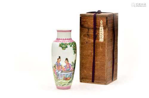 A Famille Rose Figural Vase with Qianglong Mark