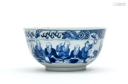 A Blue and White 18 Luohan Bowl