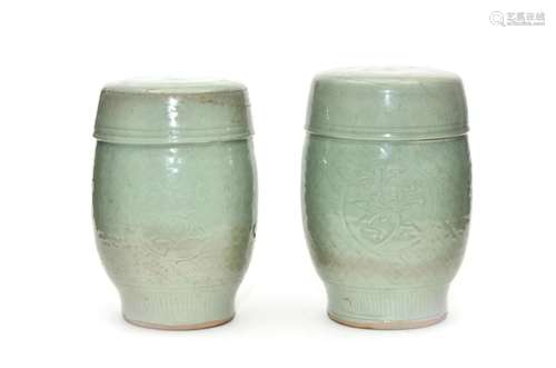 A Pair of Longquan Celadon Drum Stools