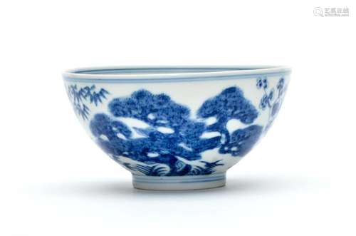 A Blue and White Three Friends Bowl with Guangxu Mark