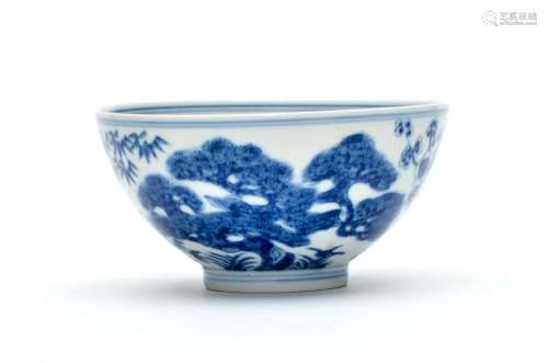 A Blue and White Three Friends Bowl with Guangxu Mark