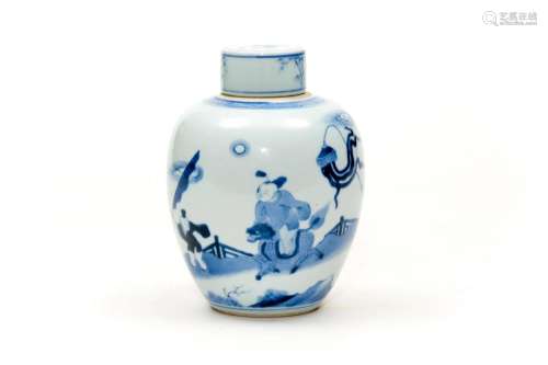 A Blue and White Storied Jar with Lid