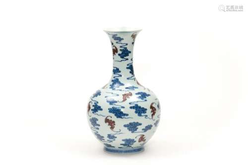 A Blue Underglaze Red Clouds and Bats Vase with