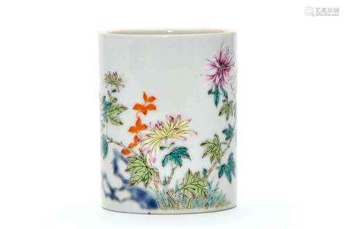 A Famille Rose Floral and Lyrics Brush Pot Bitong