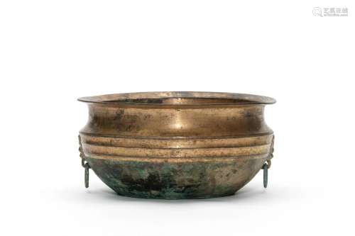 A Copper Basin Bowl with Ring Handles