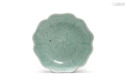 A Longquan Celadon Lobed Carved Dish