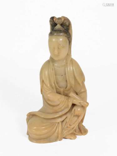 A Chinese Soapstone Figure of Guanyin, Qing Dynasty, 18th ce...