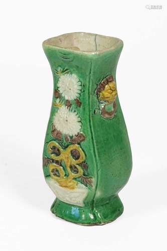 A Chinese Sancai Glazed Porcelain Vase, Kangxi, of square se...