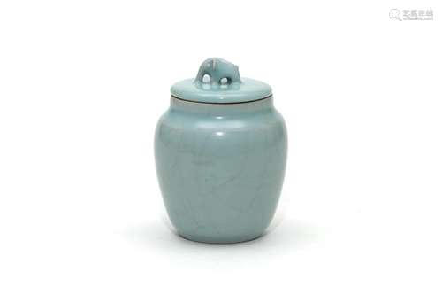 A Longquan Celadon Jar with Elephant Lid