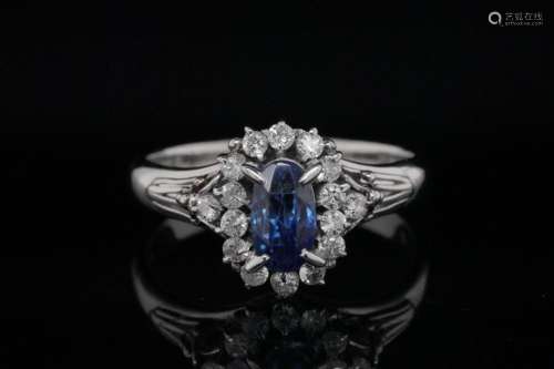 1.47ct No Heat Ceylon Sapphire, Diamond Platinum Ring