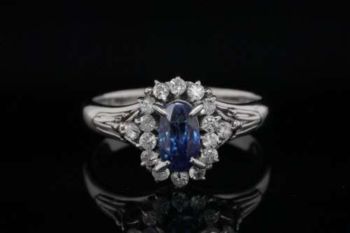 1.47ct No Heat Ceylon Sapphire, Diamond Platinum Ring