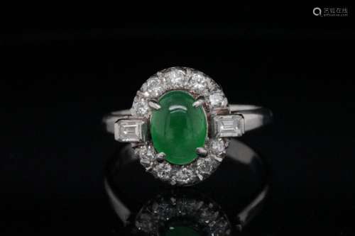 1.20ct Jade, 0.45ctw Diamond and Platinum Ring