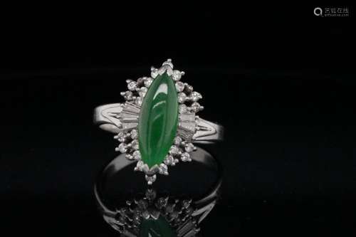 2.20ct Jade, 0.60ctw Diamond and Platinum Ring