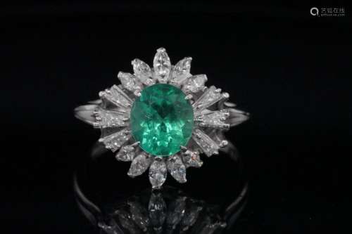1.50ct Emerald, 0.80ctw Diamond and Platinum Ring