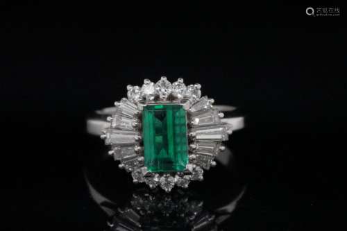 1.00ct Emerald, 0.70ctw Diamond and Platinum Ring