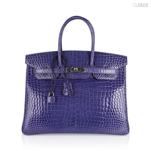 Hermes Blue Brighton Porosus Crocodile Birkin 35