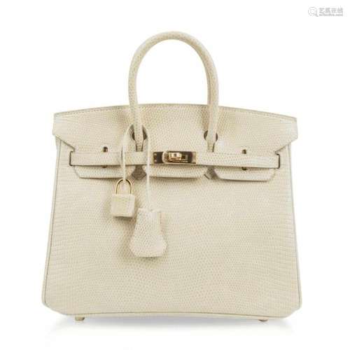 Hermes Blanc Casse Varanus Salvator Lizard Birkin 25