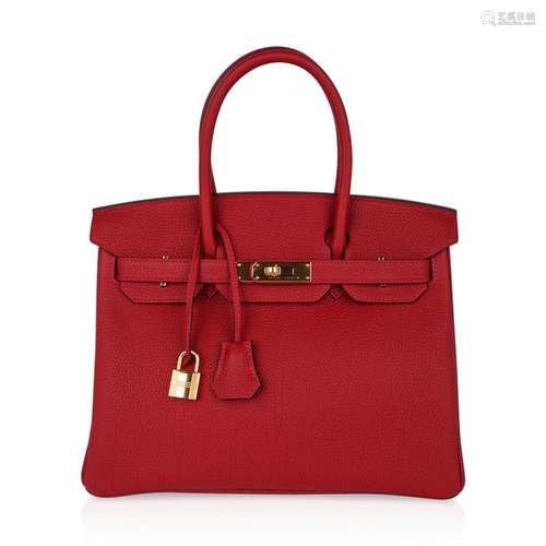 Hermes Rouge Vif Togo Leather Birkin 30 W/GHW