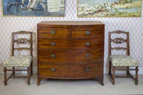 A Regency Mahogany and Ebony Strung Bowfront Chest of Drawer...