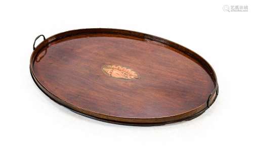 An Edwardian Mahogany Oval Galleried Tray, inlaid with oval ...