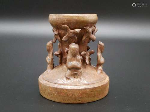 Vietnamese Ly Dynasty Ceramic Four Priests Oil Lamp