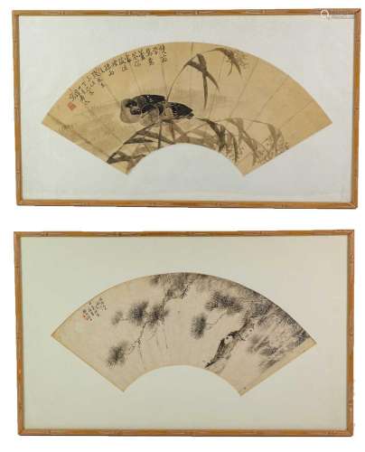 Chinese School (19th century): A Fan Painting, depicting two...