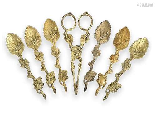 A Set of Six Silver-Gilt Teaspoons and a Pair of Sugar-Nips,...