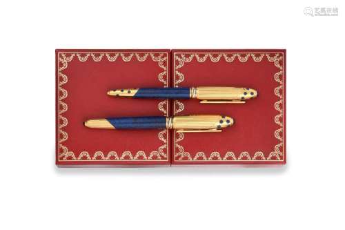 A Cartier Gilt and Enamel Fountain Pen and Pencil, Stamped P...