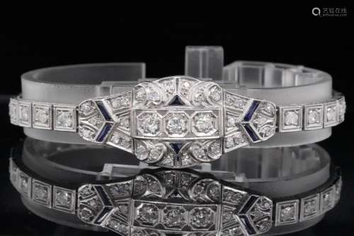 3.60ctw Diamond and Blue Sapphire Platinum Bracelet