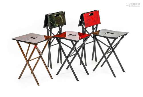 Five 20th Century Folding Tables, two painted red, two paint...