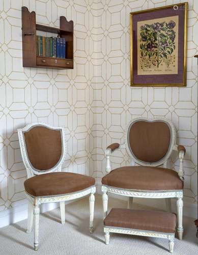 A Set of Three 19th Century White-Painted Chairs, in Louis X...