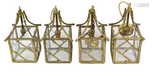 A Set of Four Gilt Metal Lanterns, early 20th century, of sq...